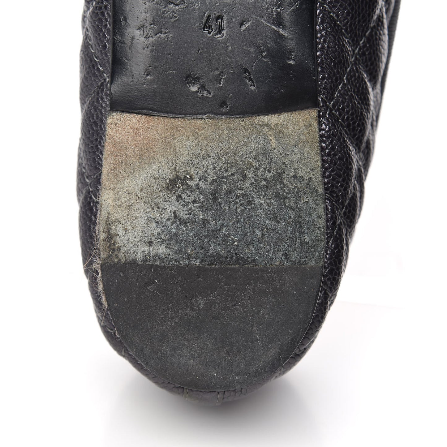 Metallic Caviar Quilted Cap Toe Ballerina Flats 41 Anthracite