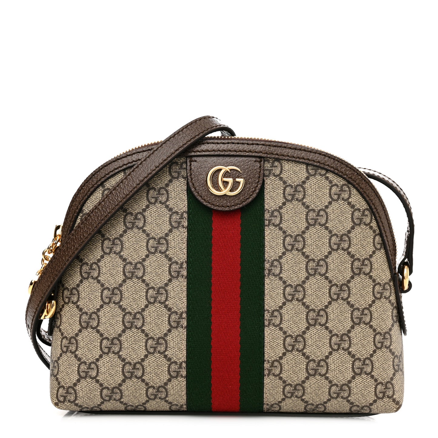 GG Supreme Monogram Textured Dollar Calfskin Web Small Ophidia Dome Shoulder Bag Beige Ebony New Acero