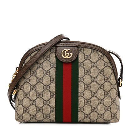 Gucci GG Supreme Monogram Textured Dollar Calfskin Web Small Ophidia Dome Shoulder Bag Beige Ebony New Acero 1 of 10