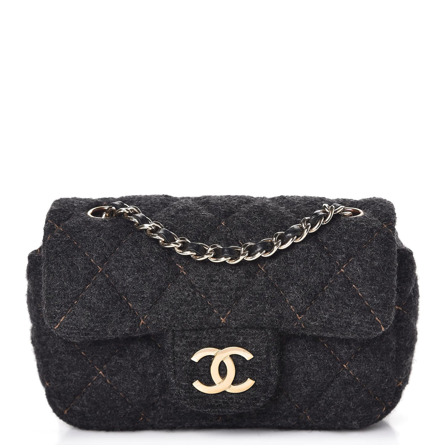 Wool Contrast Stitched Extra Mini Flap Charcoal