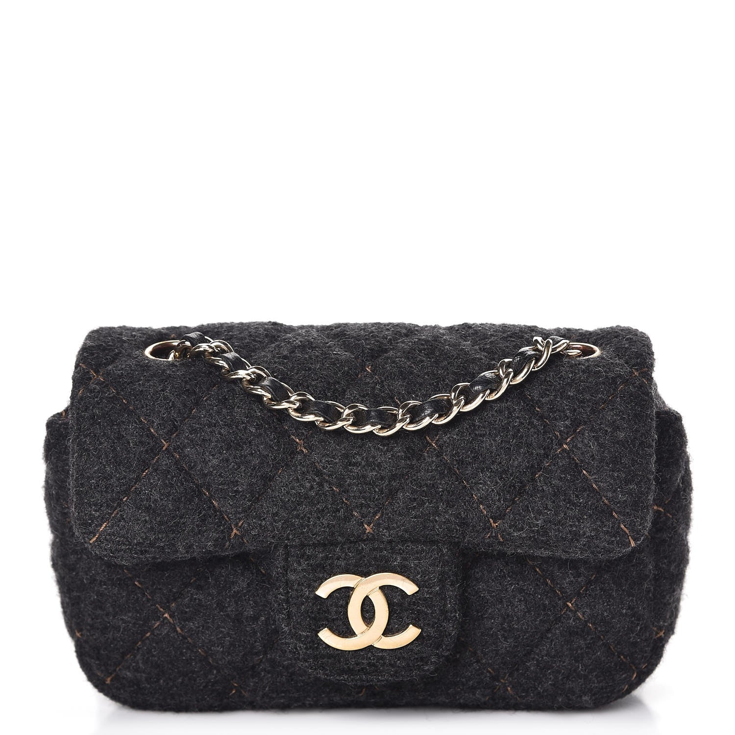 Chanel Wool Contrast Stitched Extra Mini Flap Charcoal 1 of 9