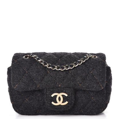 Chanel Wool Contrast Stitched Extra Mini Flap Charcoal 1 of 9