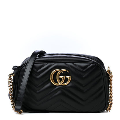 Gucci Calfskin Matelasse Small GG Marmont Chain Shoulder Bag Black 1 of 4