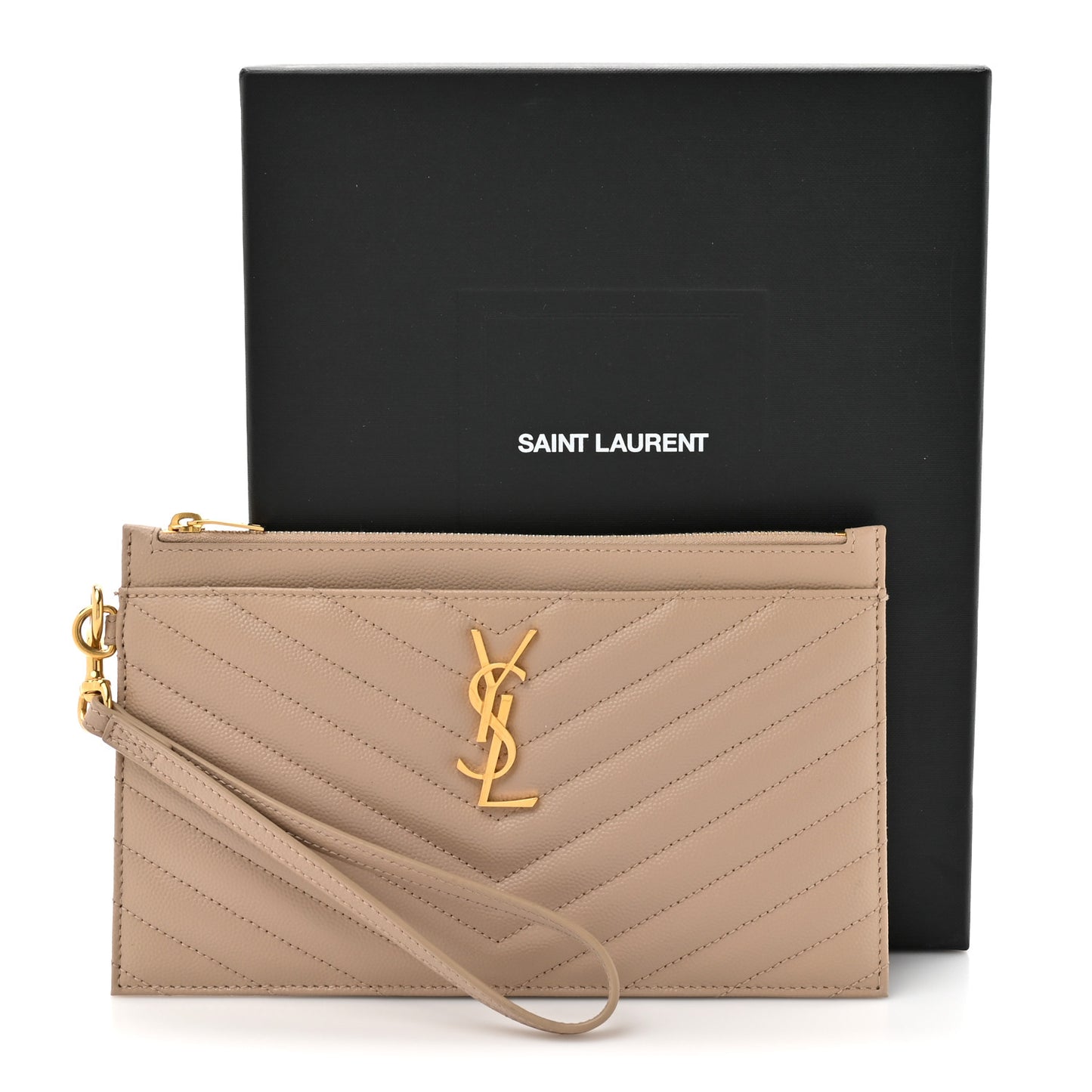 Grain De Poudre Chevron Monogram Large Bill Pouch Dark Beige