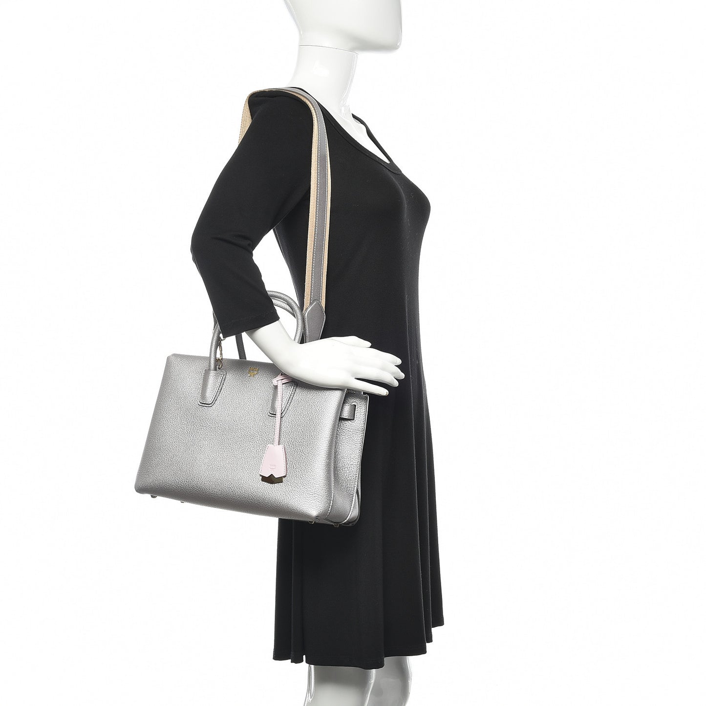 Metallic Grained Calfskin Medium Milla Tote Spike Silver