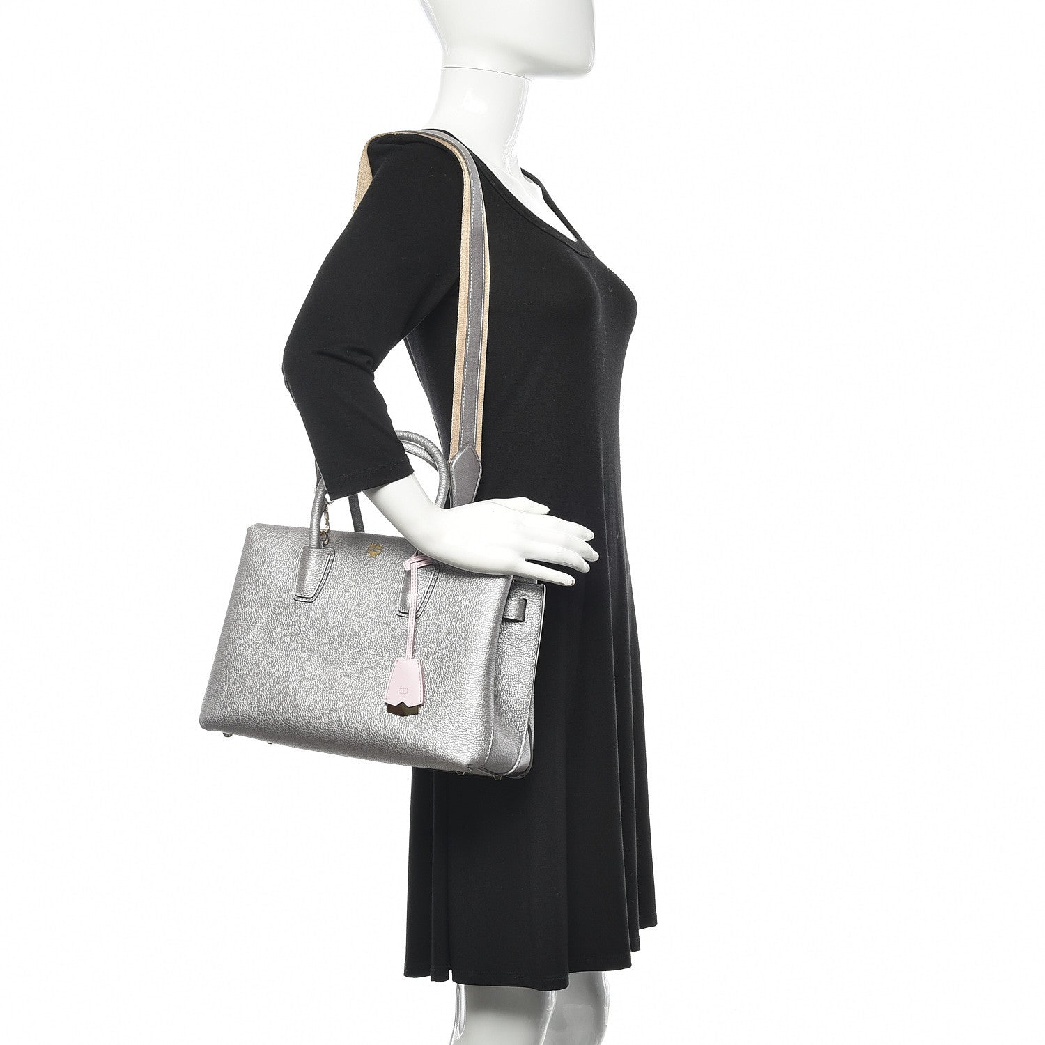MCM Metallic Grained Calfskin Medium Milla Tote Spike Silver 2 of 10