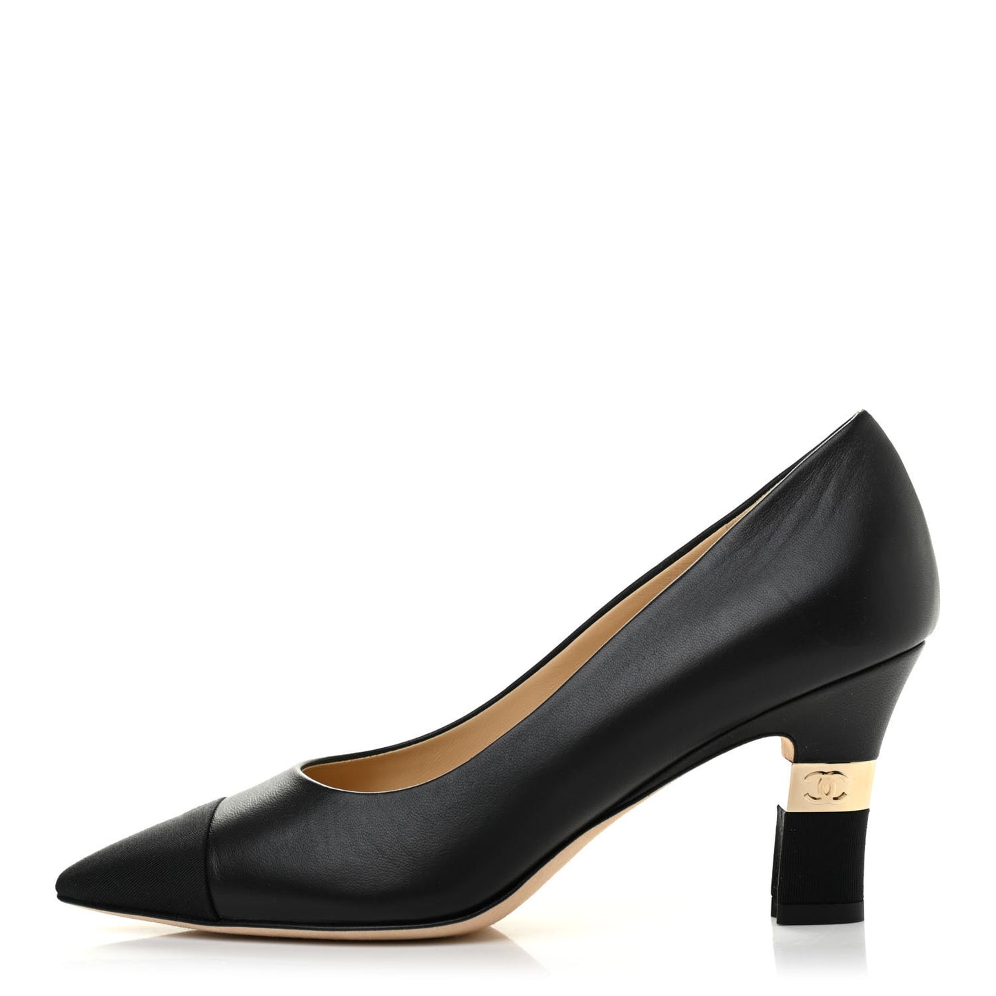 Goatskin Grosgrain Cap Toe CC Pumps 36 Black