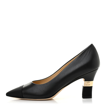 Chanel Goatskin Grosgrain Cap Toe CC Pumps 36 Black 1 of 8