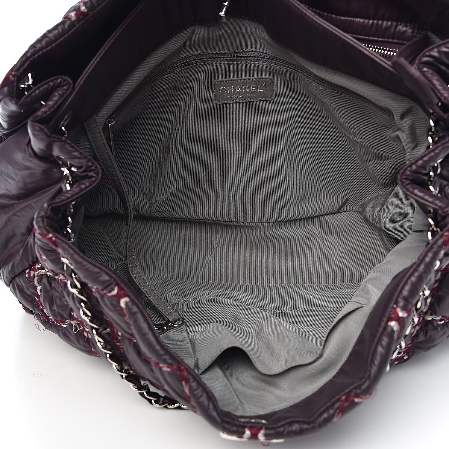 Chanel Nylon Quilted Tweed Stitch Bubble Tote Plum 5 of 15