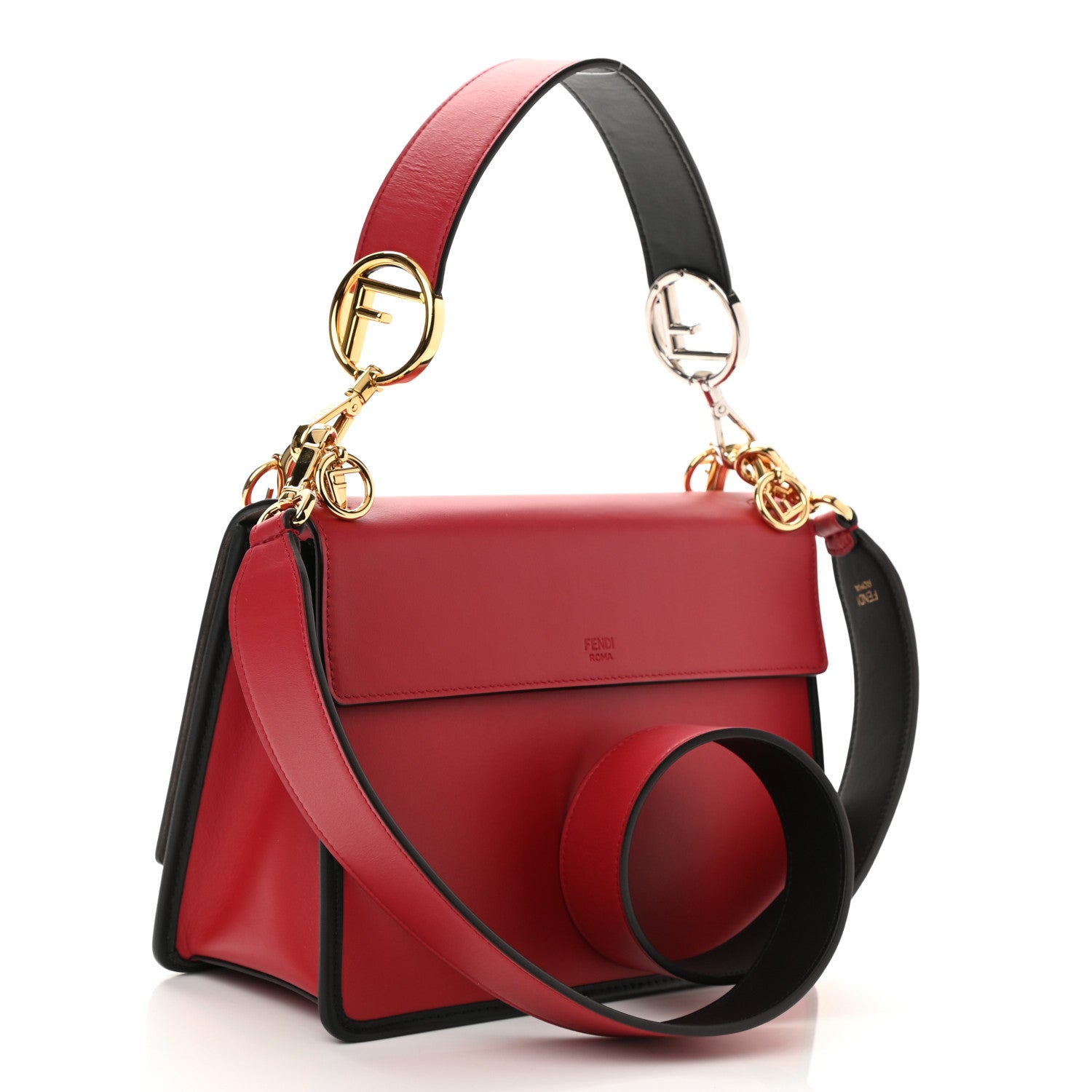 Fendi Vitello Century F is Fendi Bi-Color FF 1974 Embossed Kan I Shoulder Bag Fragola Maya Black 3 of 8