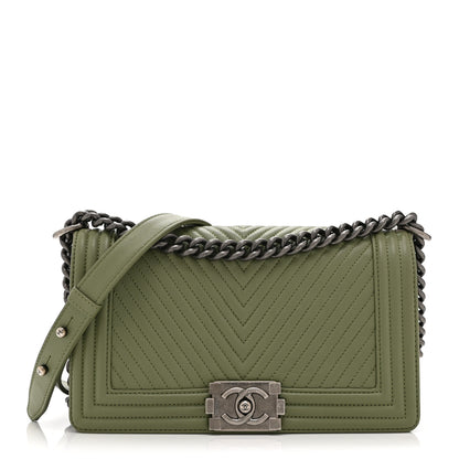 Chanel Calfskin Chevron Quilted Medium Boy Flap Green 1 of 10