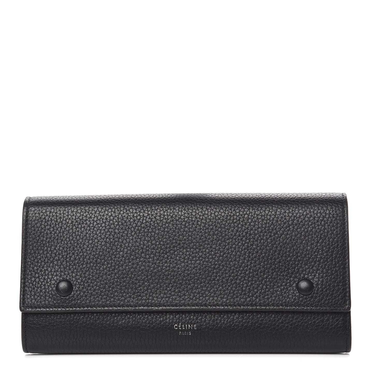 Drummed Calfskin Large Multifunction Flap Wallet Black