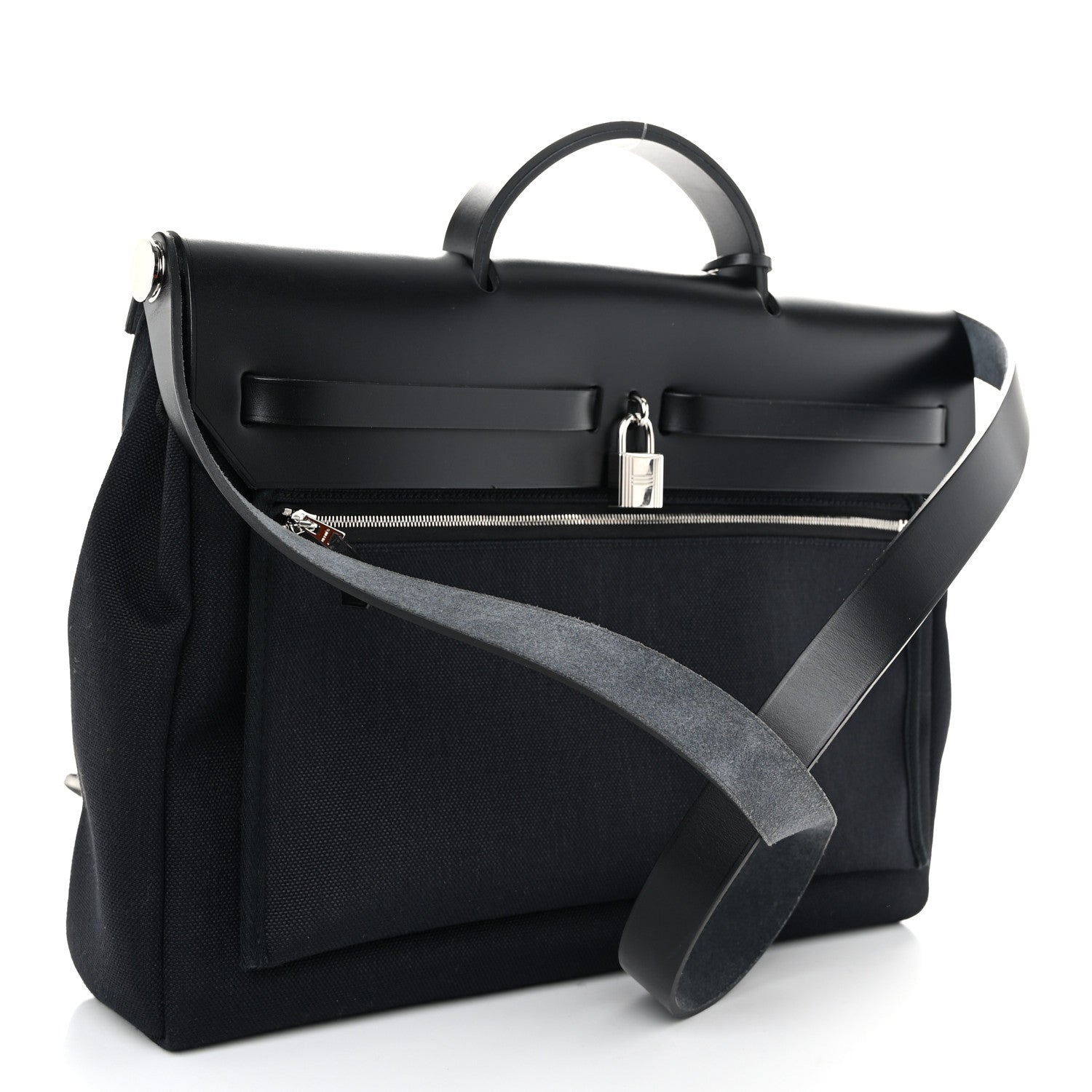 Hermes Military Toile Vache Hunter Herbag Messenger 39 Black 4 of 12
