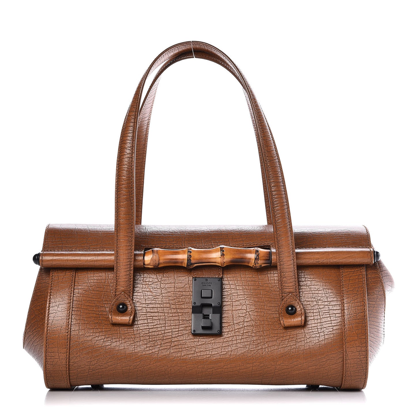 Calfskin Bamboo Bullet Satchel Brown
