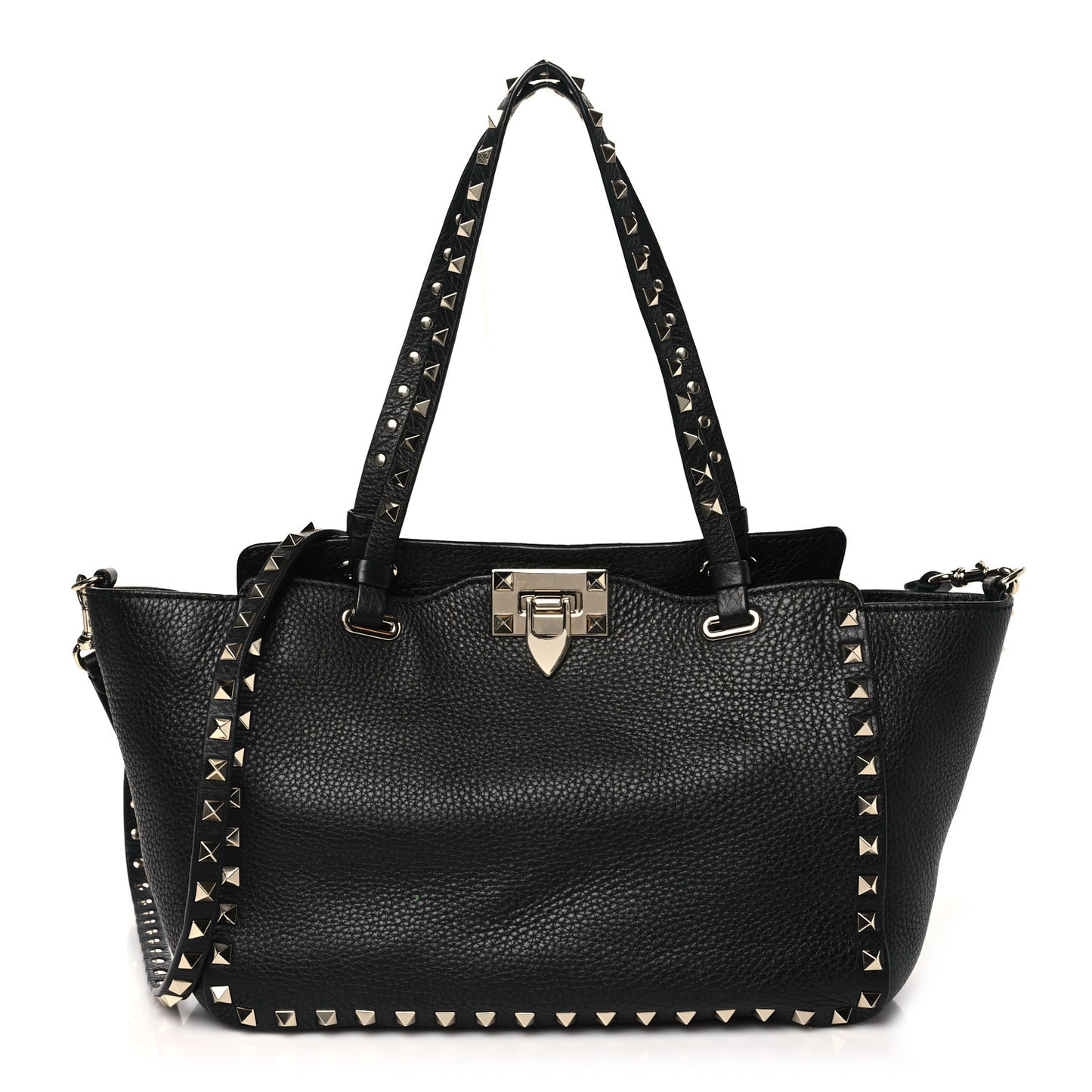 Pebbled Calfskin Small Rockstud Tote Black