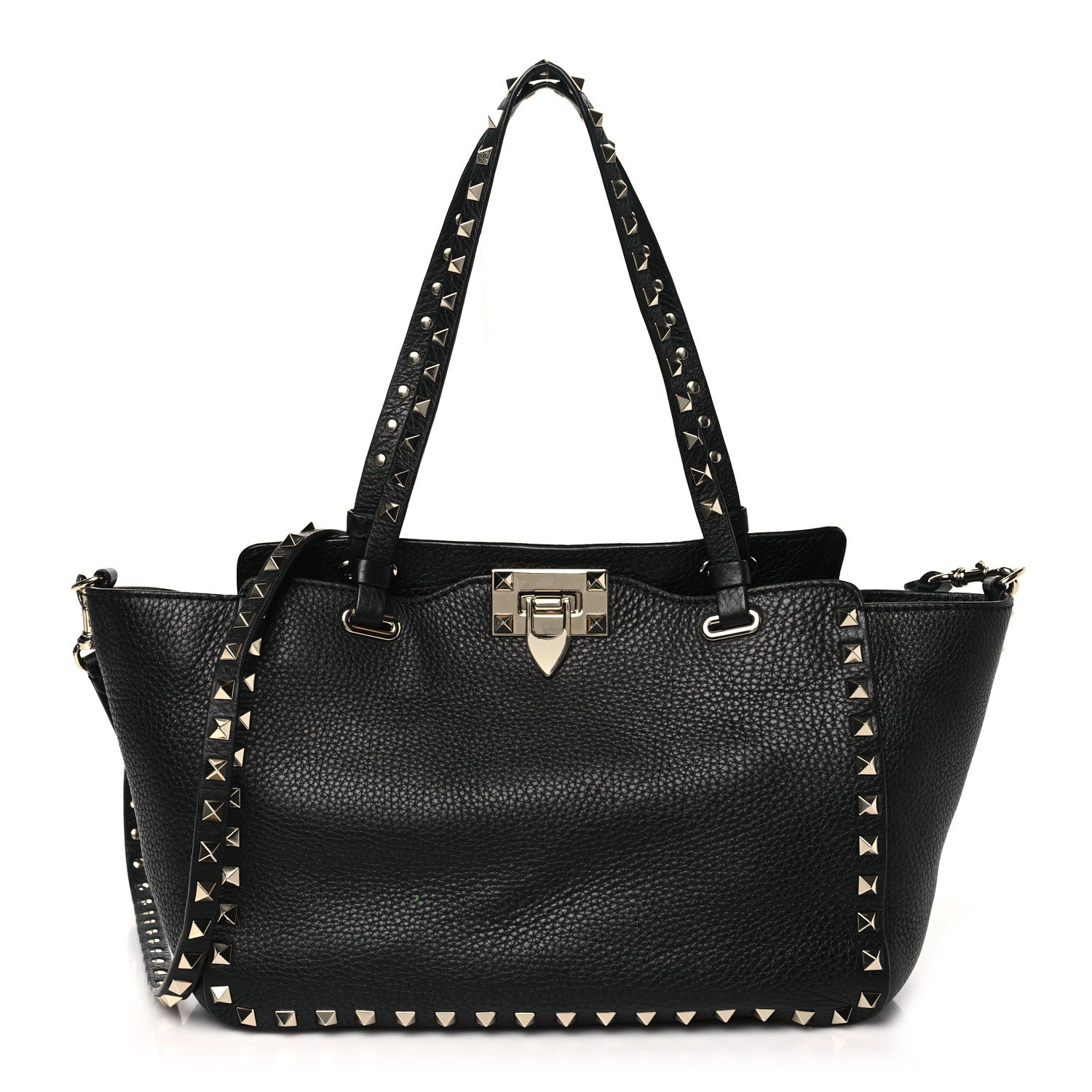 Valentino Garavani Pebbled Calfskin Small Rockstud Tote Black 1 of 9