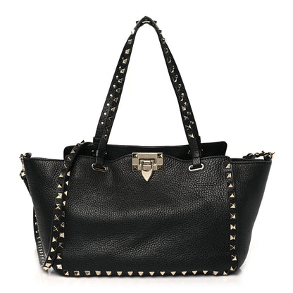 Valentino Garavani Pebbled Calfskin Small Rockstud Tote Black 1 of 9