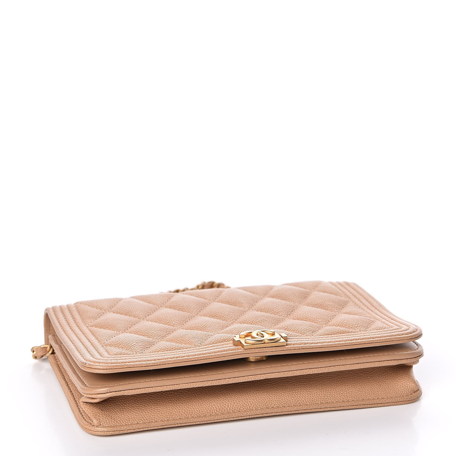 Chanel Caviar Quilted Boy Wallet On Chain WOC Beige 4 of 13