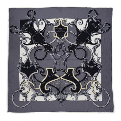 Hermes Cashmere Silk L Instruction Du Roy Shawl 140 Gris Acier White Black 1 of 6