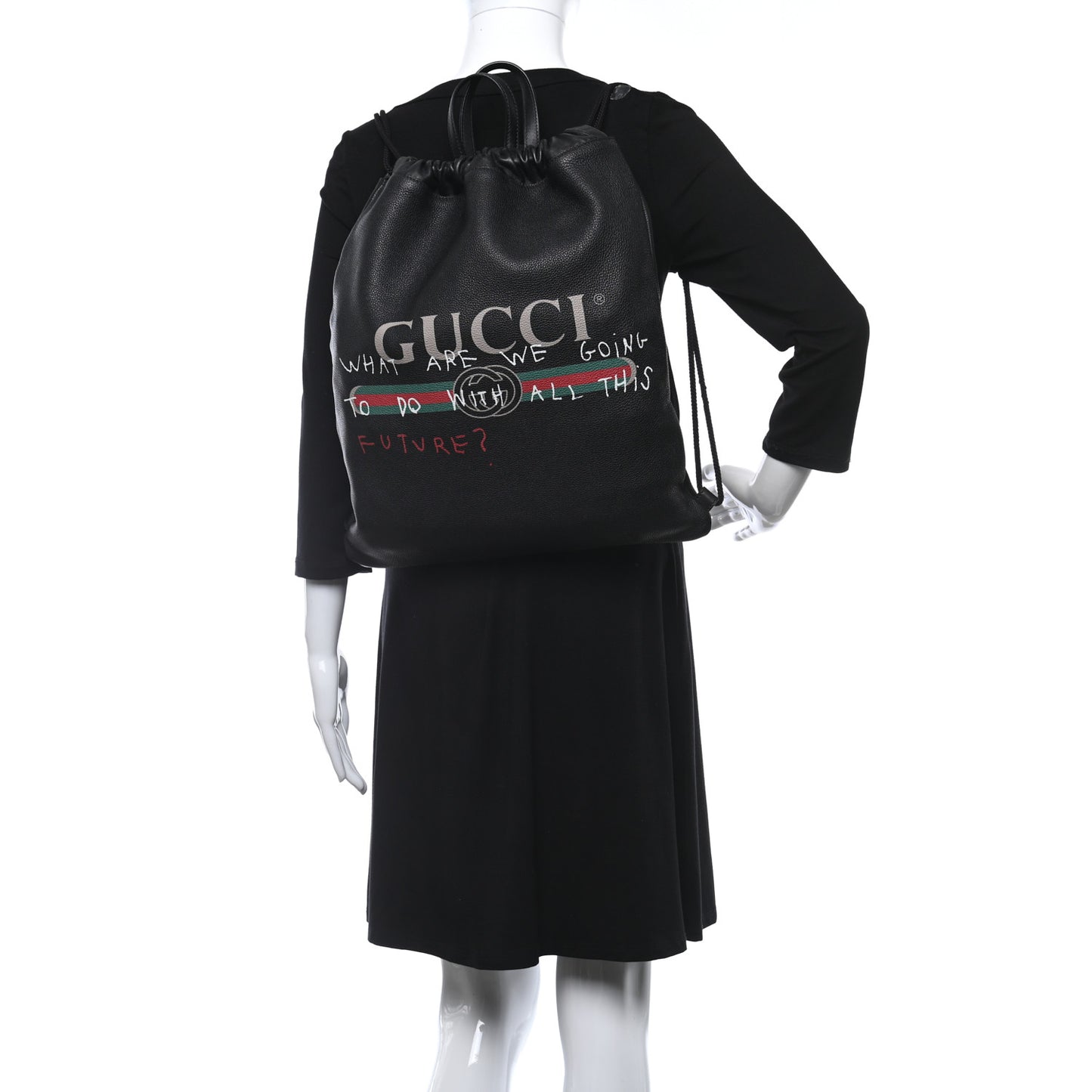 Calfskin Coco Capitan Logo Drawstring Backpack Black