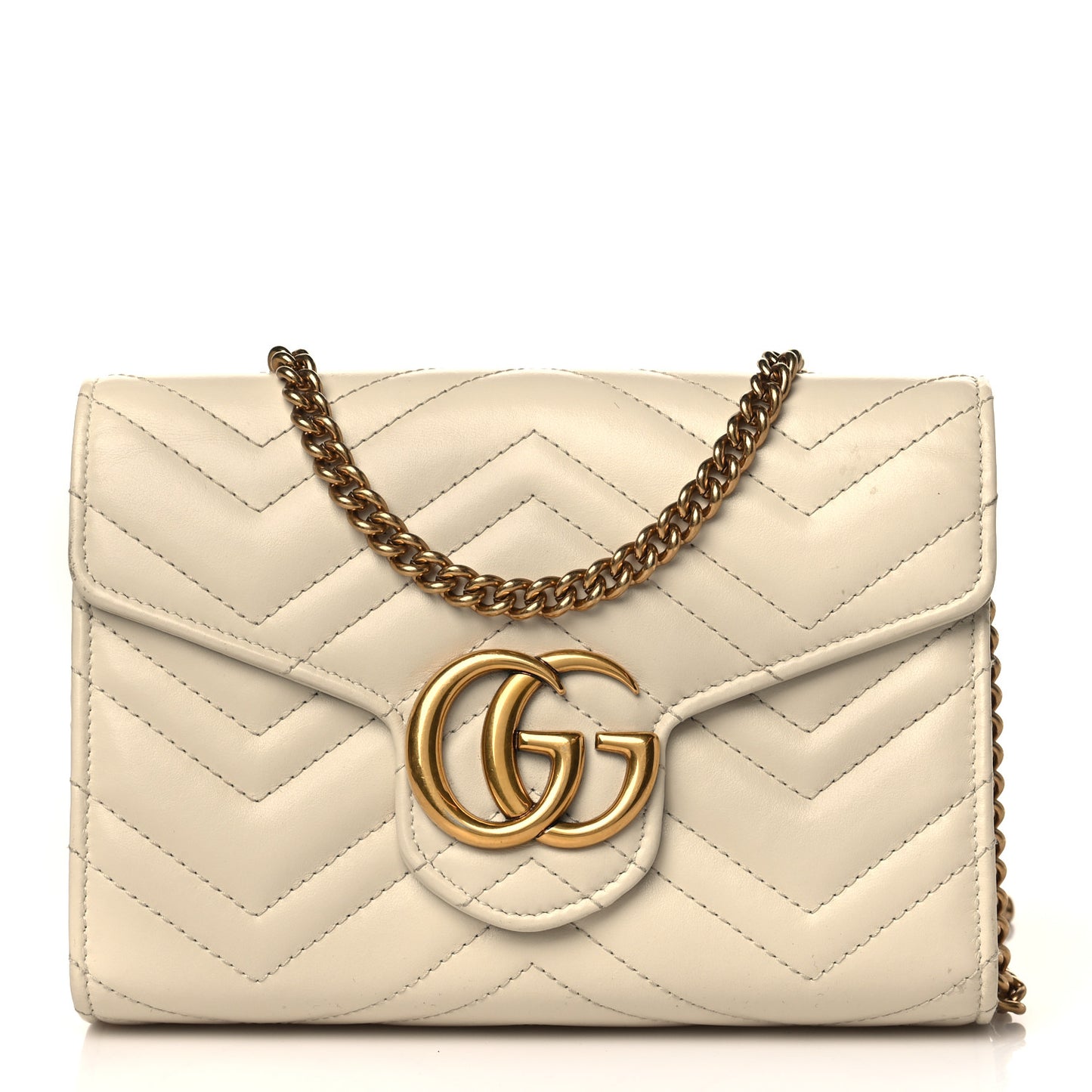 Calfskin Matelasse GG Marmont Chain Wallet Mystic White