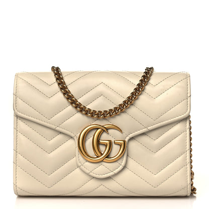 Gucci Calfskin Matelasse GG Marmont Chain Wallet Mystic White 1 of 9