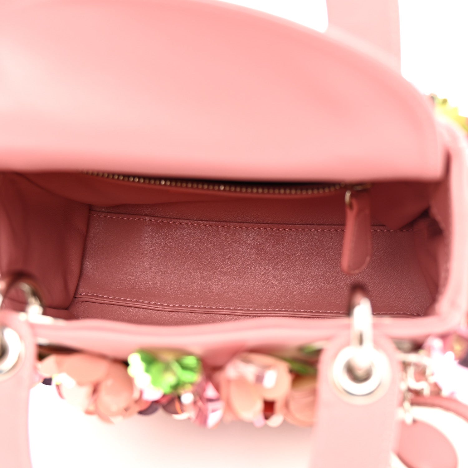 Christian Dior Calfskin Flower Charm Embellished Mini Lady Dior Pink 5 of 10