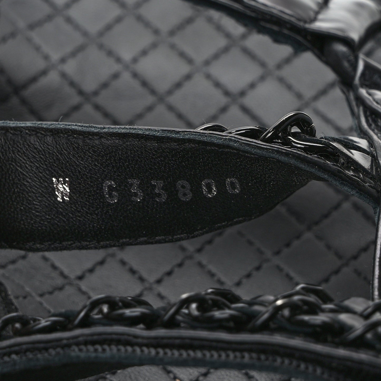 Laminated Goatskin Chain Sandals 40 Black