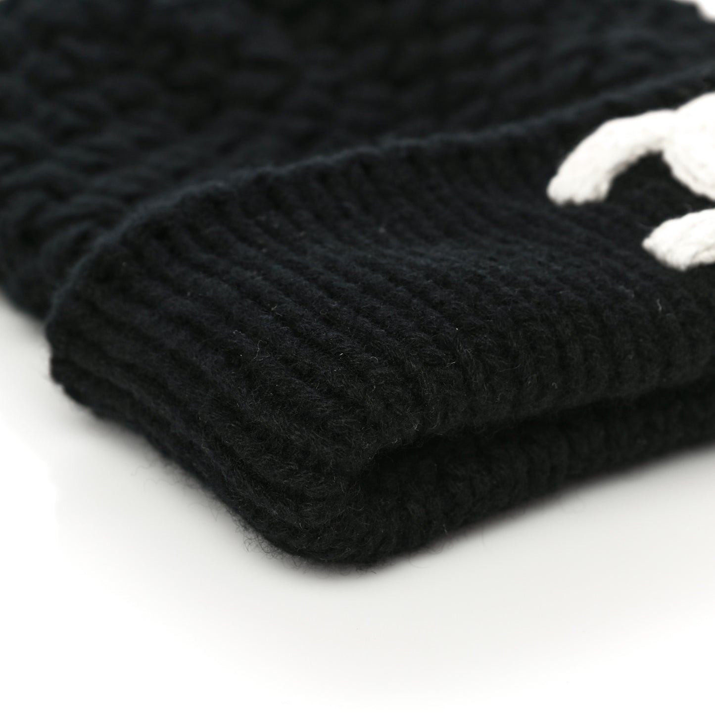 Wool Cashmere CC Beanie Hat Black White