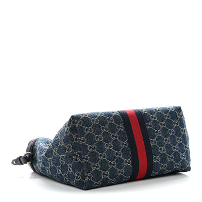 Gucci Denim GG Monogram Web Small Giglio Tote Blue White 4 of 9