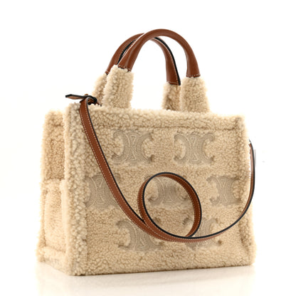 Celine Shearling Calfskin Triomphe Small Cabas Thais Natural Tan 3 of 10