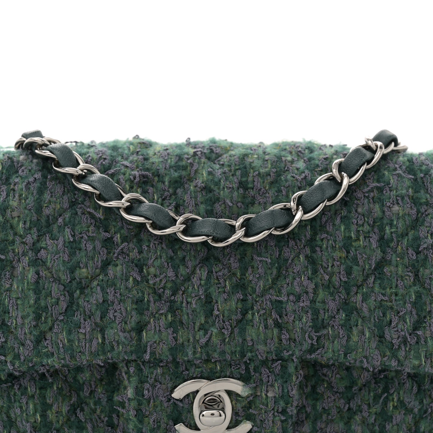 Wool Tweed Quilted Mini Rectangular Flap Green