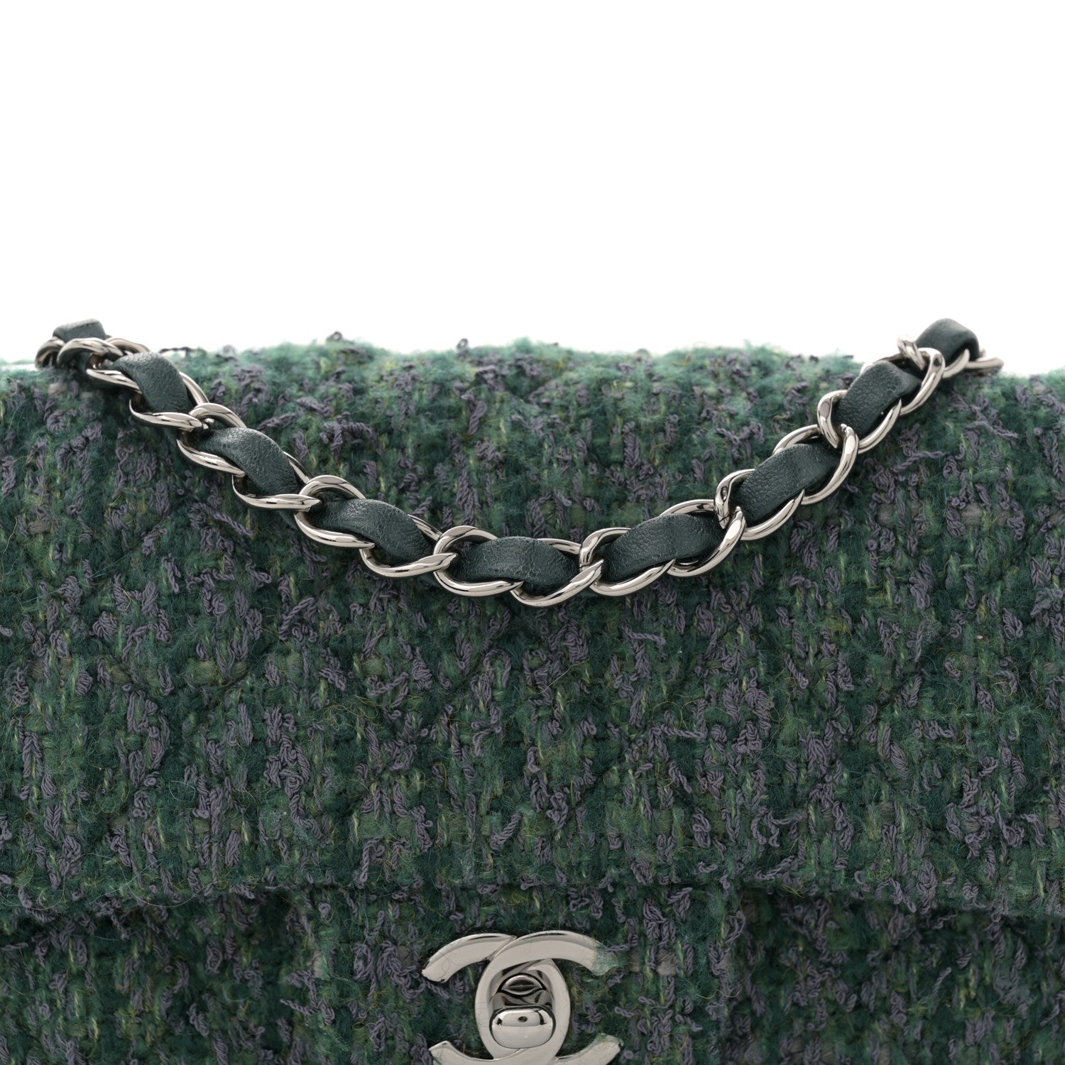 Chanel Wool Tweed Quilted Mini Rectangular Flap Green 8 of 10