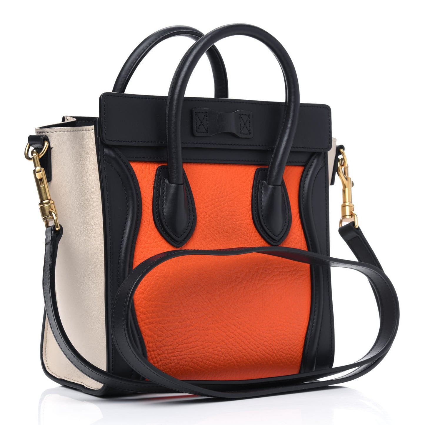 Elephant Calfskin Nano Tri-Color Luggage Bright Orange