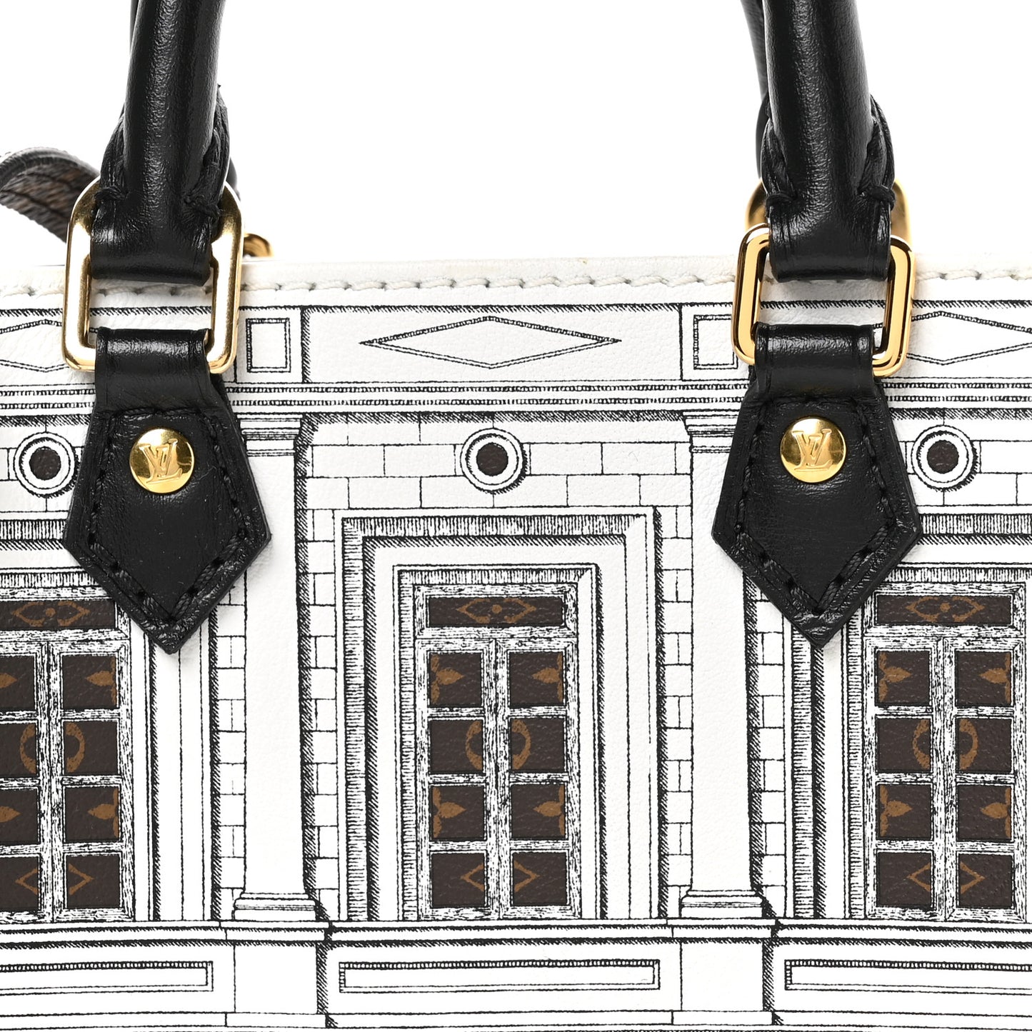 X FORNASETTI Calfskin Architettura Petit Sac Plat Black White