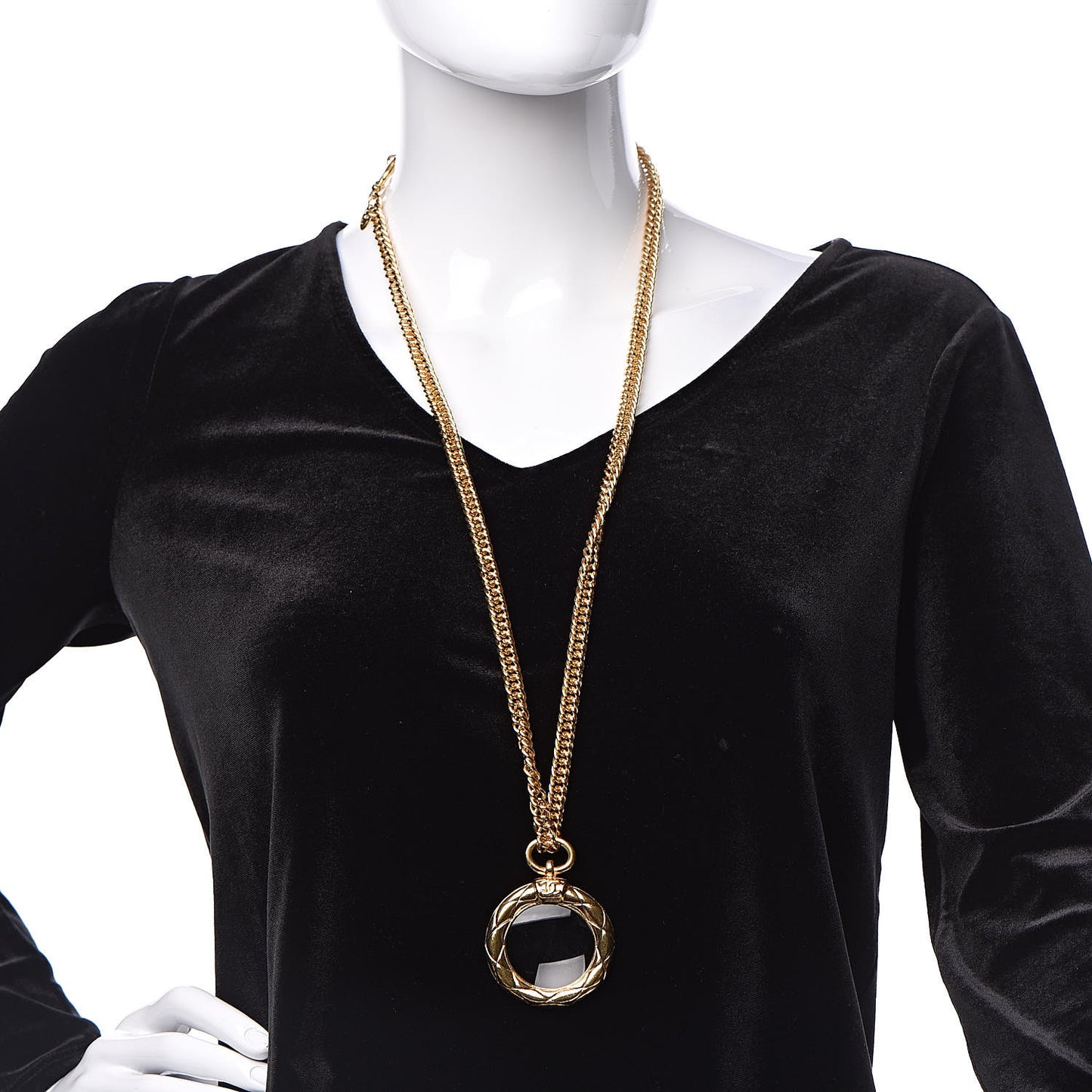 CC Quilted Loupe Chain Necklace Gold