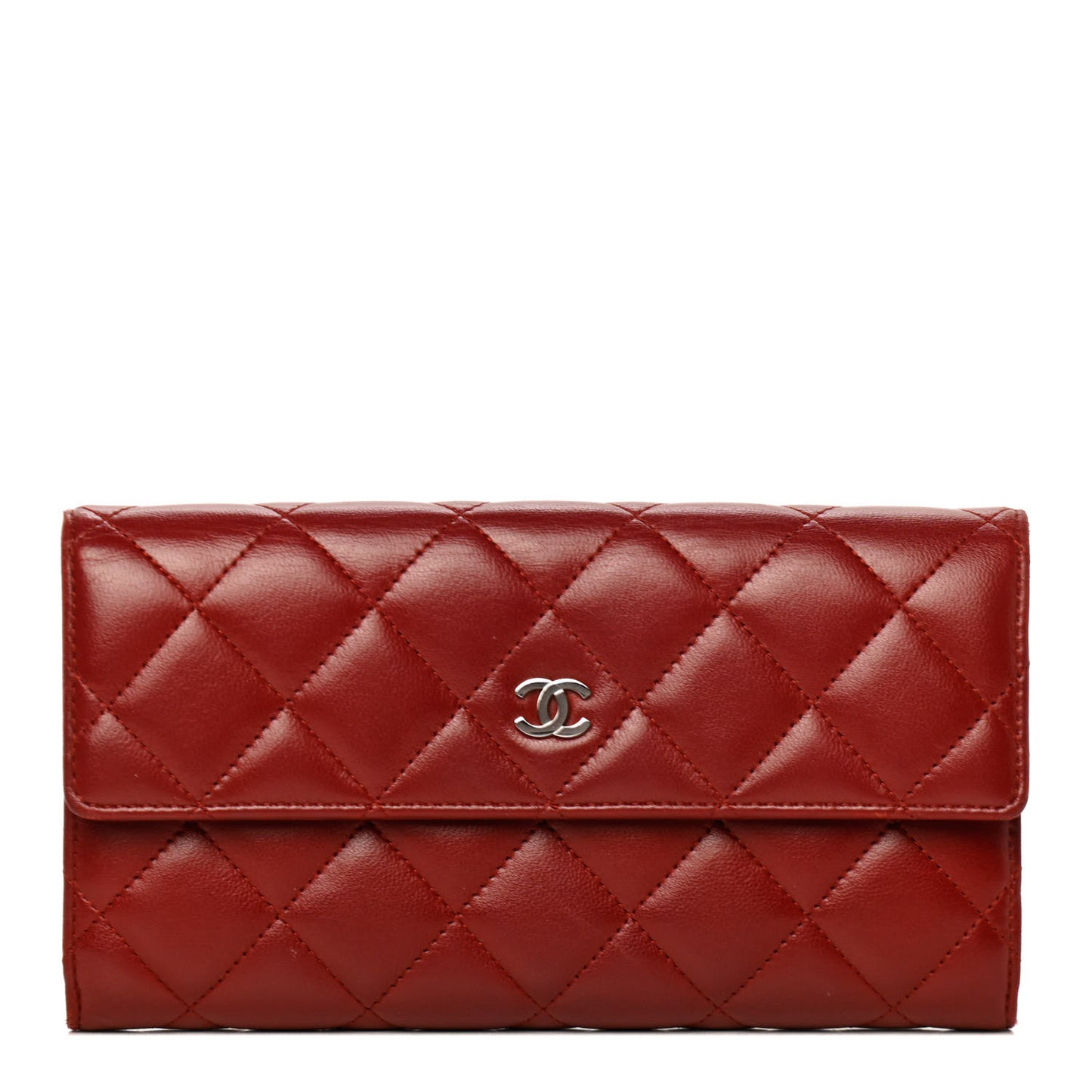 Lambskin Quilted Large Gusset Flap Wallet Red