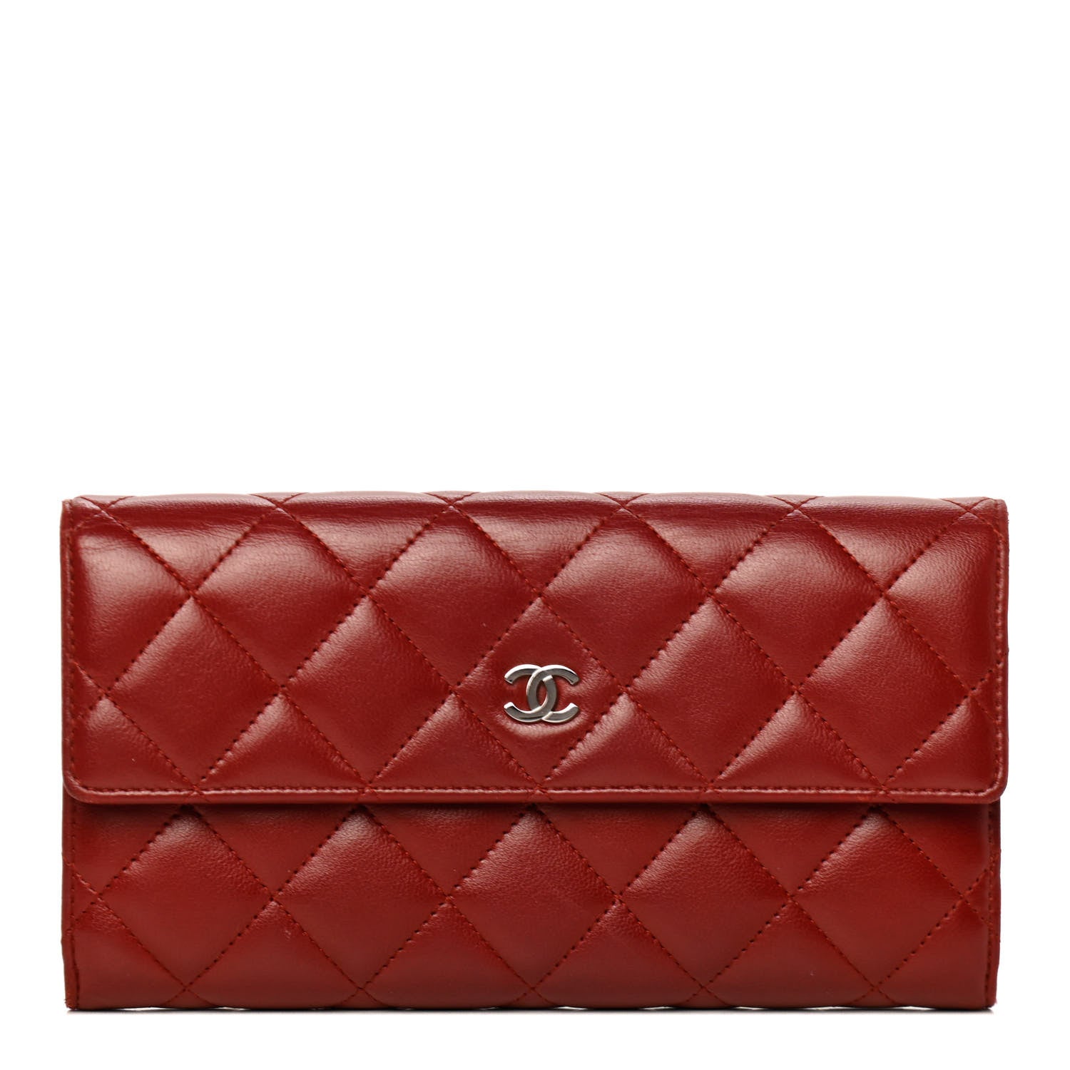 Chanel Lambskin Quilted Large Gusset Flap Wallet Red 1 of 9