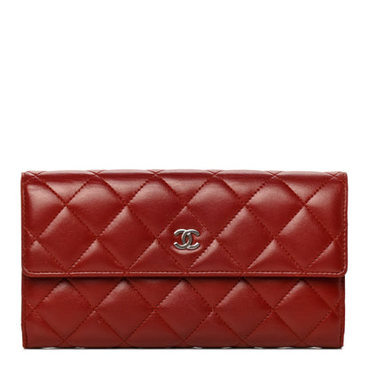 Chanel Lambskin Quilted Large Gusset Flap Wallet Red 1 of 9