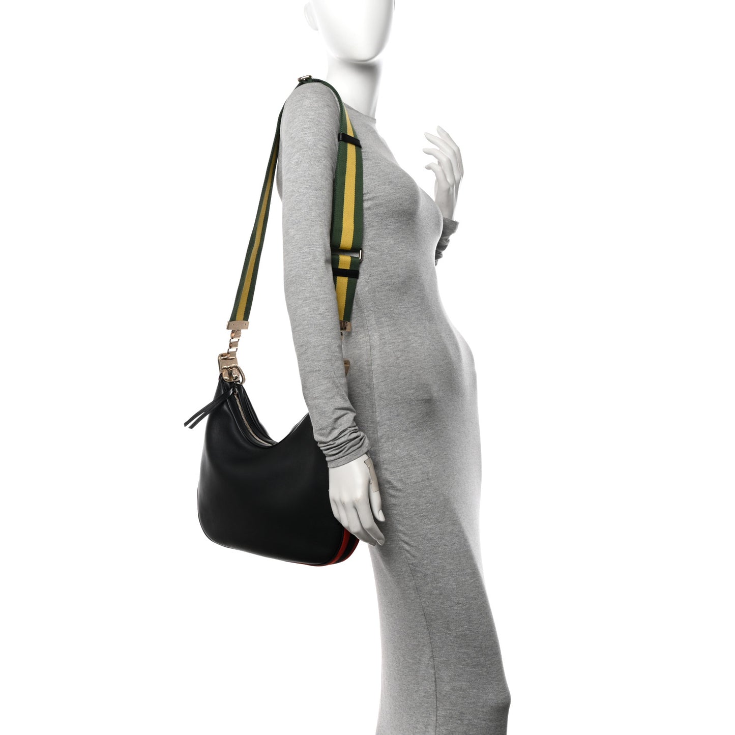 Aria Calfskin Web Large Attache Shoulder Bag Black