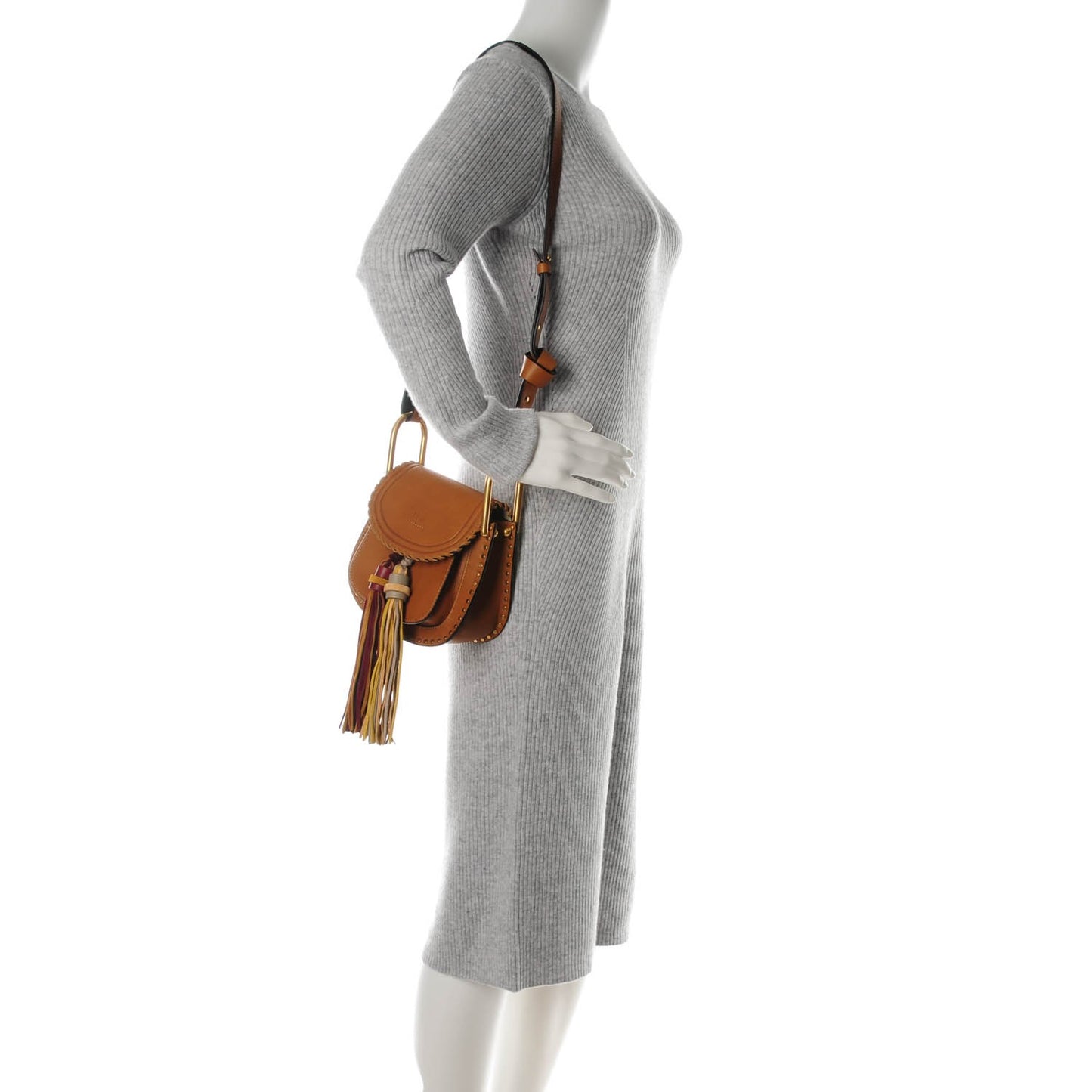 Calfskin Suede Mini Hudson Tassel Shoulder Bag Mustard Brown