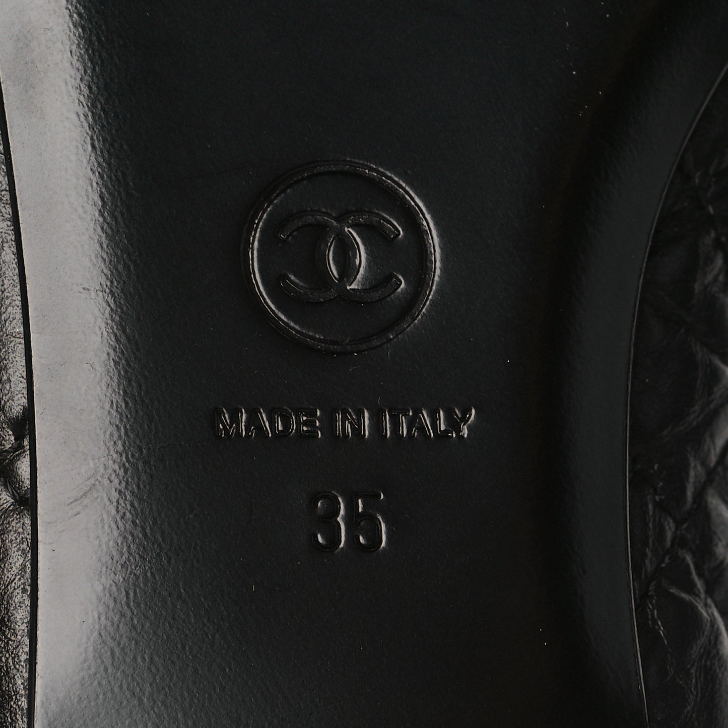 Aged Calfskin Quilted CC Cap Toe Ballerina Flats 35 Black