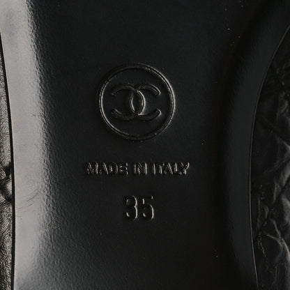 Chanel Aged Calfskin Quilted CC Cap Toe Ballerina Flats 35 Black 6 of 8