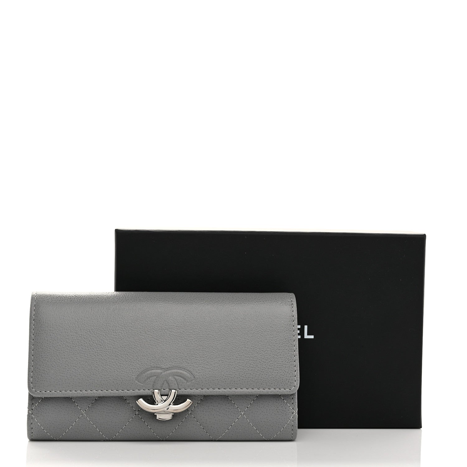 Chanel Grained Calfskin Quilted CC Box Flap Wallet Grey 9 of 9
