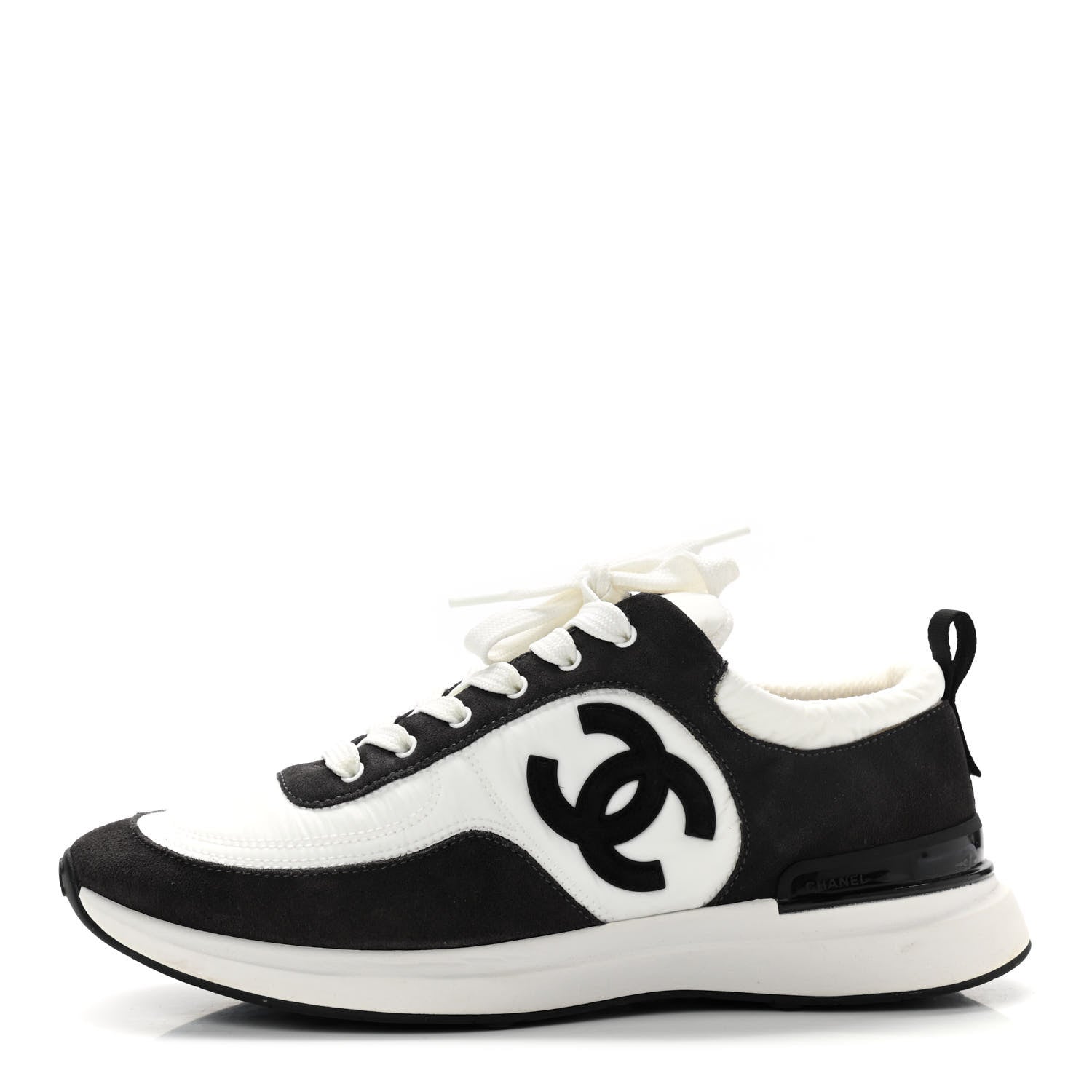 Chanel Nylon Suede Calfskin CC Sneakers 40 White Dark Grey 1 of 8