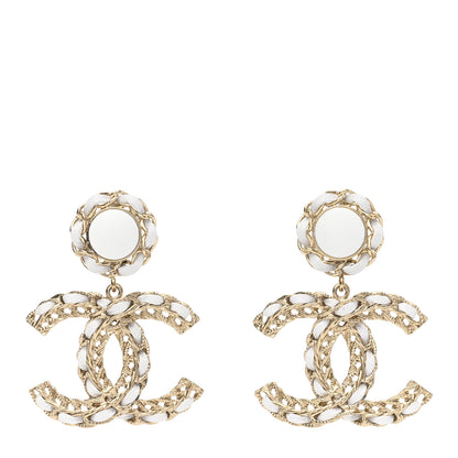 Chanel Lambskin Metal Chain CC Drop Earrings White Gold 1 of 5