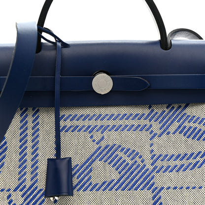 Hermes Vache Hunter Toile H Brides de Gala Herbag Zip Retourne 31 PM Bleu De France Ecru Black Bleu Saphir 17 of 21