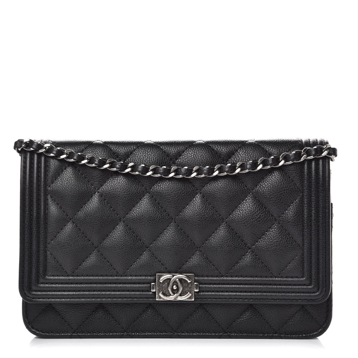 Calfskin Quilted Boy Wallet On Chain WOC Black