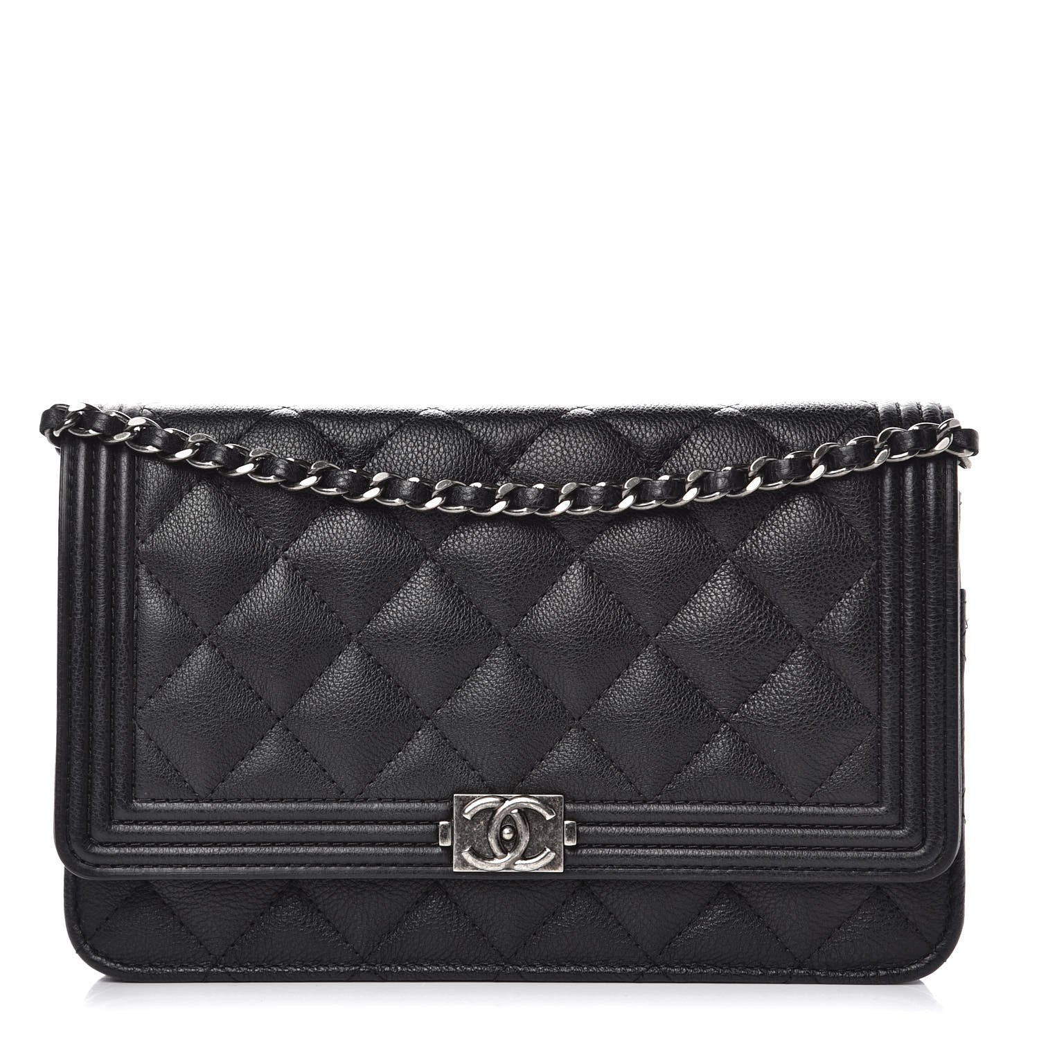 Chanel Calfskin Quilted Boy Wallet On Chain WOC Black 1 of 9