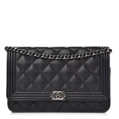 Chanel Calfskin Quilted Boy Wallet On Chain WOC Black 1 of 9